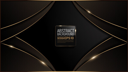 Wall Mural - gold curve line on black luxury background, image abstract, overlap layer shadow gradients space composition, for banner, template design