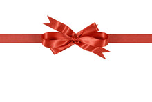 Horizontal Red Gift Ribbon And Bow Banner Border Isolated Transparent Background  Photo PNG File