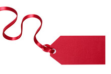 Red Gift Tag With Ribbon Blank Plain Isolated Transparent Background Photo PNG File