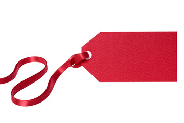 Wall Mural - Red gift tag with tied ribbon isolated transparent background photo PNG file