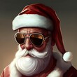 © Felix - cool santa claus with sun glasses on a beige and brown fade background, generative ai