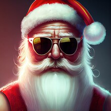 Cool Santa Claus With Sun Glasses And Long White Beard, Generative Ai