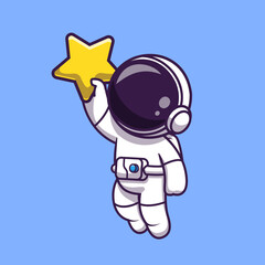Wall Mural - Astronaut Floating And Holding Star Cartoon Vector Icon 
Illustration. Space Technology Icon Concept Isolated 
Premium Vector. Flat Cartoon Style