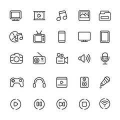 Wall Mural - set of multimedia icons with linear style isolated on white background