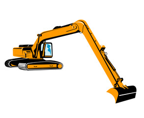 Wall Mural - WPA style illustration of an excavator or mechanical digger with boom, dipper and bucket done in retro style on isolated background.