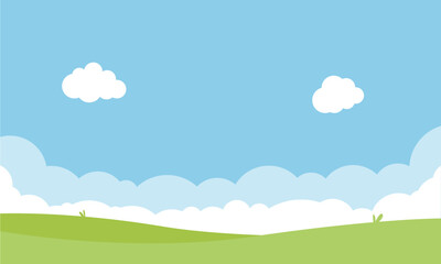 cartoon meadow landscape summer green fields view spring lawn hill and blue sky