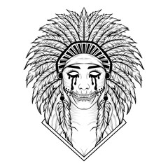 tattoo and t shirt design black and white hand drawn zombie aztec 