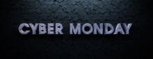 Cyber Monday Banner With Mosaic, Glossy 3D Lettering Against Diamond Tiles. Premium Background With Copy-space.