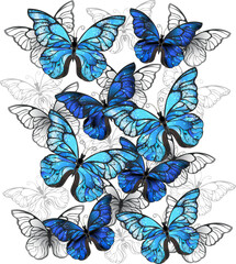 Wall Mural - Composition of White and Blue Butterflies