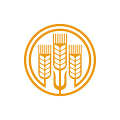 Wall Mural - Cereal wheat and spike icon. Agriculture simple symbol or outline emblem with rye grains, beer brewery minimalistic vector circle icon or barley pictogram. Bakery shop sign with stalk ears