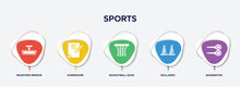 Infographic Element Template With Sports Filled Icons Such As Rearview Mirror, Homework, Basketball Gear, Bollards, Badminton Vector.