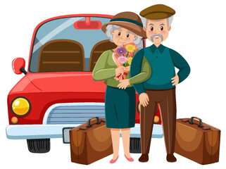 Canvas Print - Elderly couple standing beside car