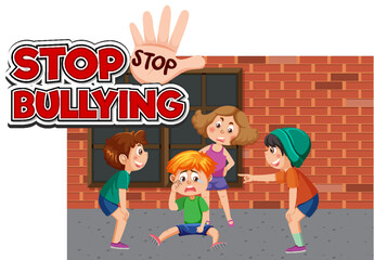 Poster - Stop bullying text with school kids