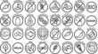 Dietary restrictions and diet kinds icons for restaurant menus etc. . Includes diets such as vegan, vegetarian, keto, plant based.