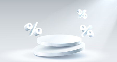 Podium percentage business poster, discount banner offer. Vector