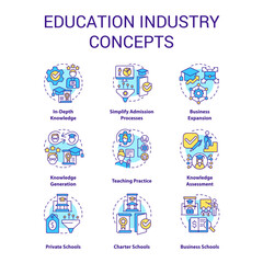 Sticker - Education industry concept icons set. Access to specific knowledge. Studying idea thin line color illustrations. Isolated symbols. Editable stroke. Roboto-Medium, Myriad Pro-Bold fonts used