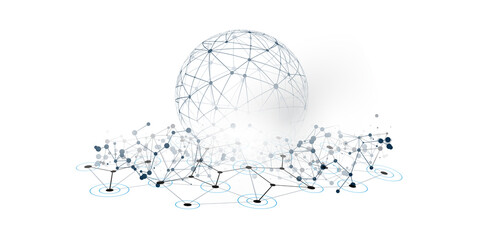 Black and White Modern Minimal Style Polygonal Networks Structure, Digital Telecommunications Concept Design, Network Connections, Transparent Geometric Wireframe-Creative Isolated Illustration