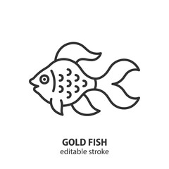 Wall Mural - Gold fish line icon. Aquarium fish vector sign. Linear goldfish symbol. Editable stroke.