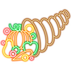 Canvas Print - Cornucopia Neon Sign. Illustration of Fall Holiday Promotion.