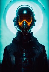 Wall Mural - A fictional person, not based on a real person. Portrait of an fictional astronaut in a spacesuit. High-tech astronaut from the future. The concept of space travel. . Generative AI