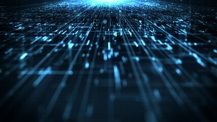Wall Mural - hi-tech space scifi network landcape background/ 4k animation of an abstract digital data business t