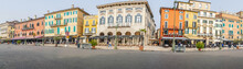 Extra Wide View Of The Beautiful Square Brà In Verona With Houses With Colored Facades
