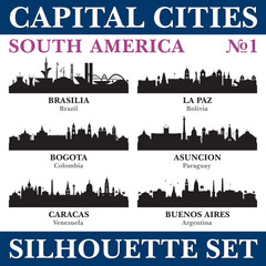 Capital cities silhouette set. South America. Part 1