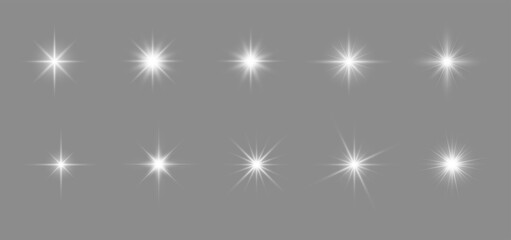 set of sparkling stars.glow effect. christmas concept. festive lights. png image