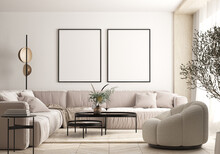 Mock Up Poster Frame In Modern Interior Background, Interior Space, Living Room, Contemporary Style, 3D Render, 3D Illustration