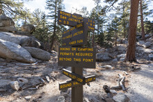 Busy Hiking Trail Sign At San Jacinto State Park In The San Jacinto Mountains Above Palm Springs, California.  