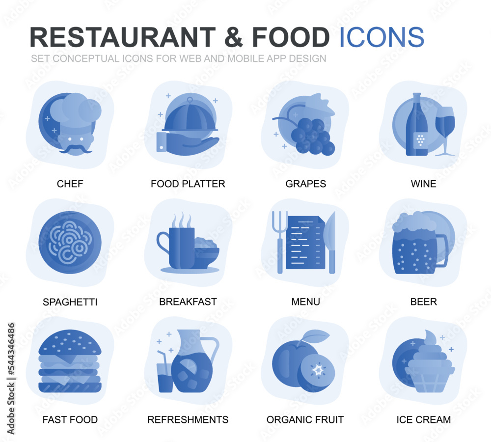 Food Menu Icon Gradient Modern Set Restaurant and Food Gradient Flat Icons for Website and ...