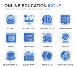 Poster - Modern Set Education and Knowledge Gradient Flat Icons for Website and Mobile Apps. Contains such Icons as Online Course, University, Studying, Book. Conceptual color flat icon. Vector pictogram pack.