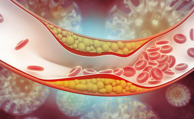 Wall Mural - Cholesterol plaque in artery on science background. 3d illustration