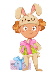 Sticker - Cute little girl in a costume of rabbit