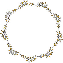 Round Frame With Delightful Autumn Yellow Branches On White Background. Vector Image.