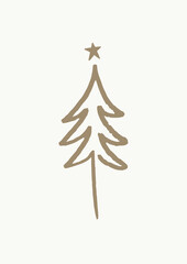 Wall Mural - Continuous One Line Drawing of Christmas Tree with Star on Top. Hand Drawn Simple Style Vector Illustration. Isolated Graphic. Perfect for Greeting Card Designs.