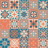 Fototapeta Kuchnia - Ceramic tile with square patterns orange blue color, trendy patchwork ceramic tile design vector Illustration