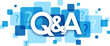 Q&A typography banner with blue squares on transparent background
