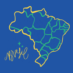 Wall Mural - Brasil. Brazil in brazilian portuguese with map. Modern hand Lettering. vector.