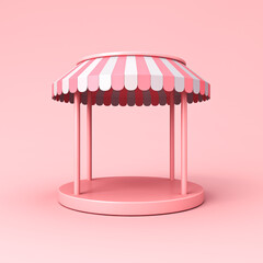 Aufkleber - Pink product podium pavilion kiosk shop display stand or exhibition booth store with pink striped awning dome isolated on pink pastel color background minimal conceptual 3D rendering