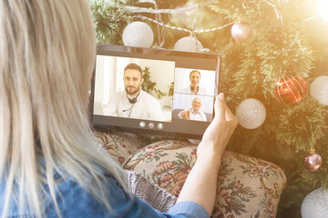 Wall Mural - video call christmas online on laptop