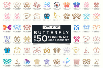 Sticker - set of creative abstract butterfly logo design.