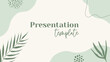Presentation vector template. Natural floral green background with organic shapes and palm leaf