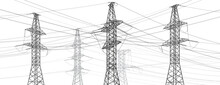 High Voltage Transmission Systems. Electric Pole. Power Lines. A Network Of Interconnected Electrical. Vector Design Illustration