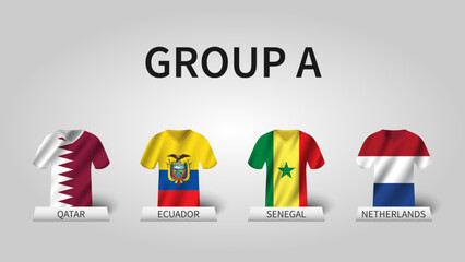 Aufkleber - Qatar soccer cup tournament 2022 . Group A stages . Waving jersey with country flag pattern . Vector .