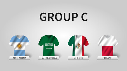 Aufkleber - Qatar soccer cup tournament 2022 . Group C stages . Waving jersey with country flag pattern . Vector .