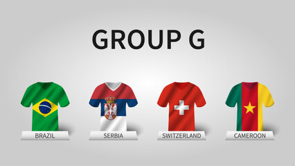 Aufkleber - Qatar soccer cup tournament 2022 . Group G stages . Waving jersey with country flag pattern . Vector .