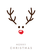 Reindeer With Red Nose Christmas Greeting Card On White Background