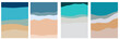 Collection of modern simple minimalist abstractions - sandy beach and sea (top view). Or the bottom of the ocean. Geometric shapes are hand-drawn on a colored background