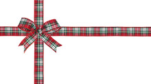 Red, Green And White Plaid Christmas Gift Bow And Ribbon. Wrapped Box Layout Isolated On A White Background.